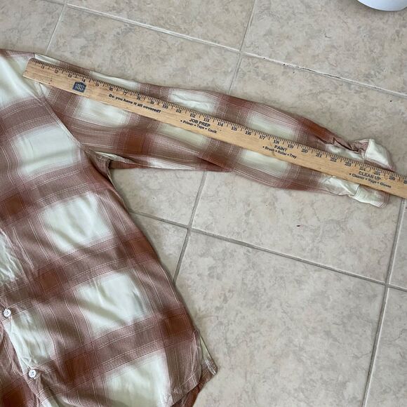 MAGASCHONI  BUTTON UP PLAID SHIRT men’s size Medium Plaid Brown/cream - Picture 8 of 11